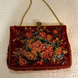 Vintage Embroidered purse with gold strap made in France